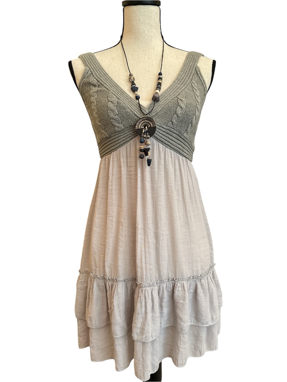 Twenty One Boho Knit Babydoll Tunic/Mini Dress Cottagecore Shabby Chic Top